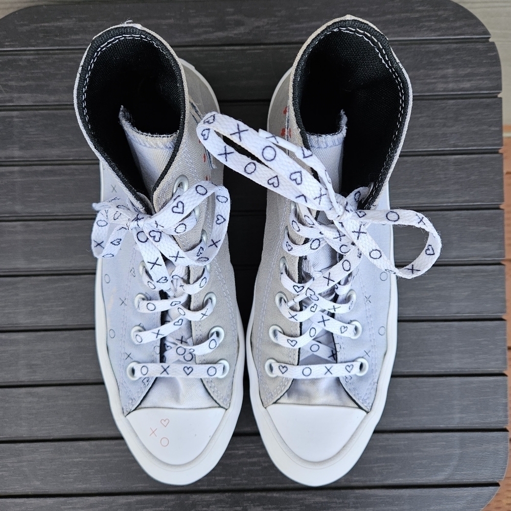 Converse All Star Lift Platform Run Star Shoes Gray Blue Hearts Women's Size 8 - Picture 12 of 15